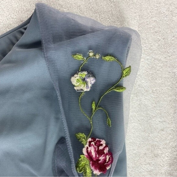 Anthropologie Bikini Bottoms High-Waisted Steel Blue Embroidered Sz S NWOT - Picture 3 of 9